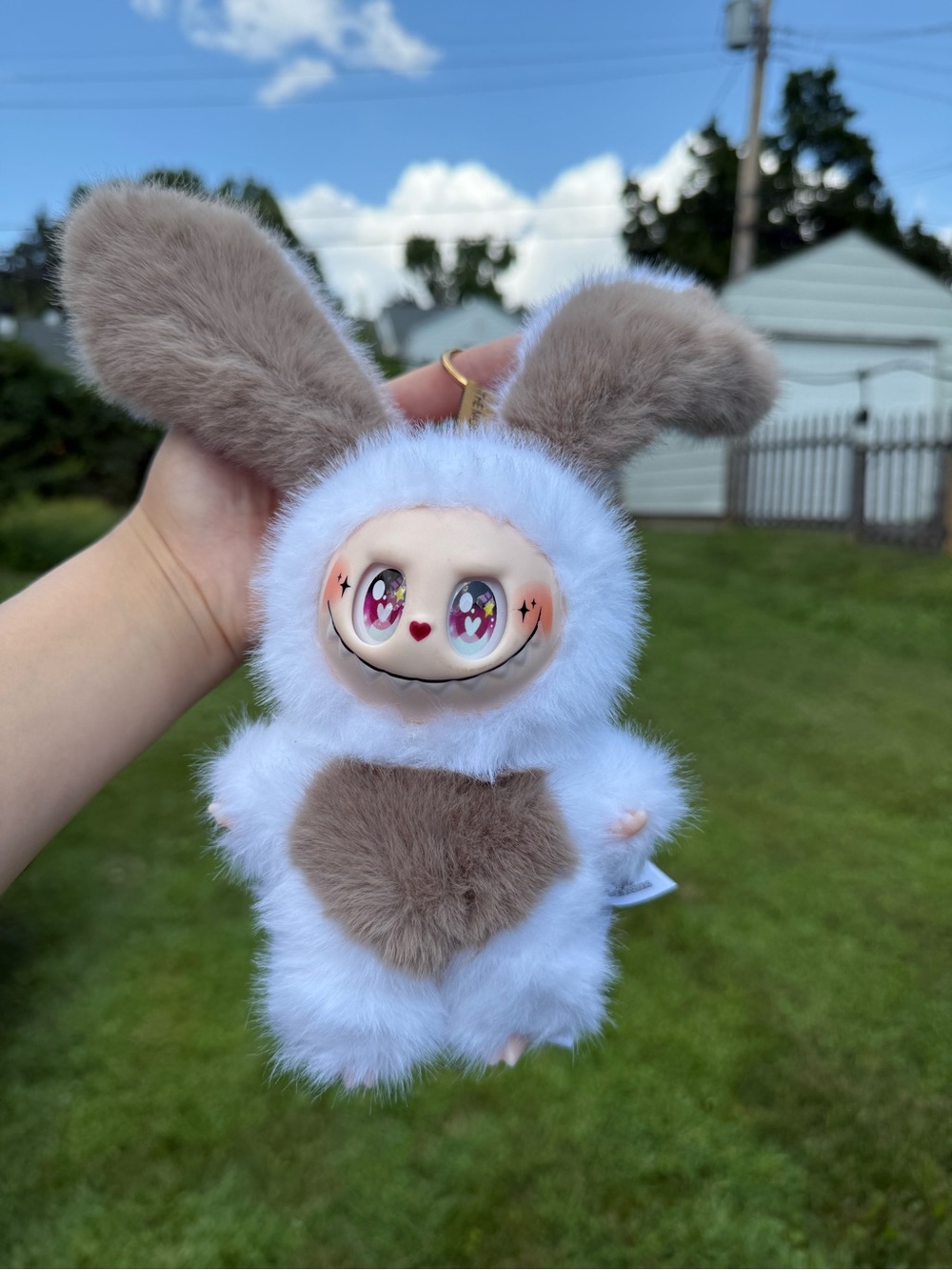 Cute Plush Labubu Bunny Toy Keychain-White and Light Brown Faux Fur-Not Pop Mart